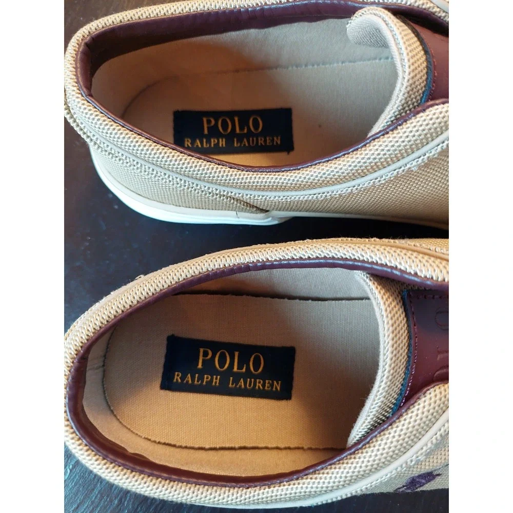 Polo Ralph Lauren Men's Faxon Low Canvas/Leather Sneaker Khaki Size 8D NEW!